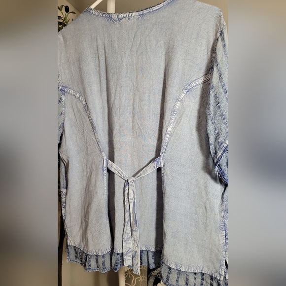 Coline Boho Button Down Ruffled Embroidered Viscose Top XXL - Picture 5 of 7